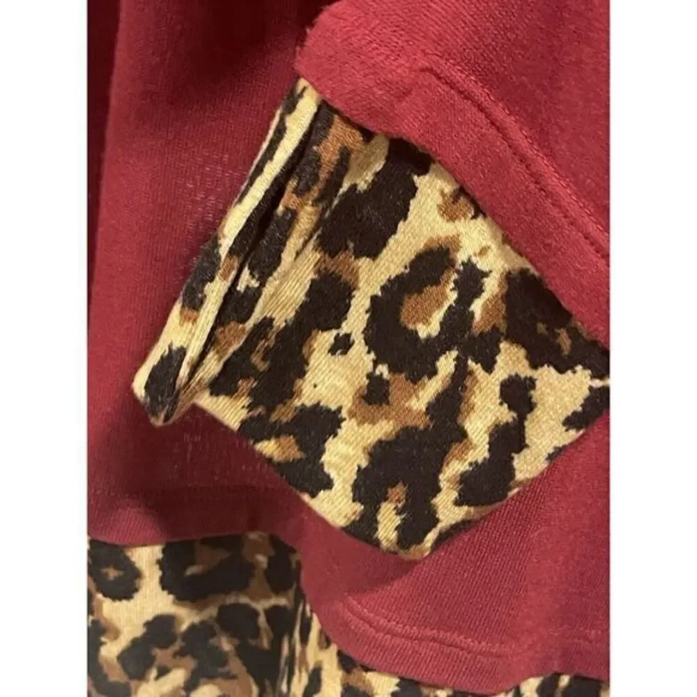 Reborn J Burgundy Red Cheetah Print Hem‎ and Sleeve Cuffs 2XL Tunic - Picture 5 of 11
